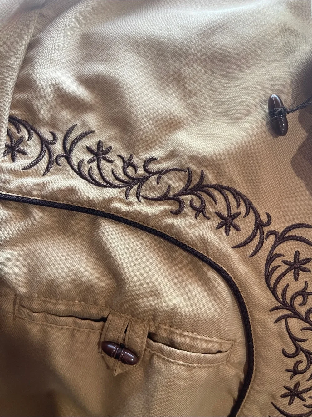 Men's Embroidered Lightweight Shirt Jacket in Tan